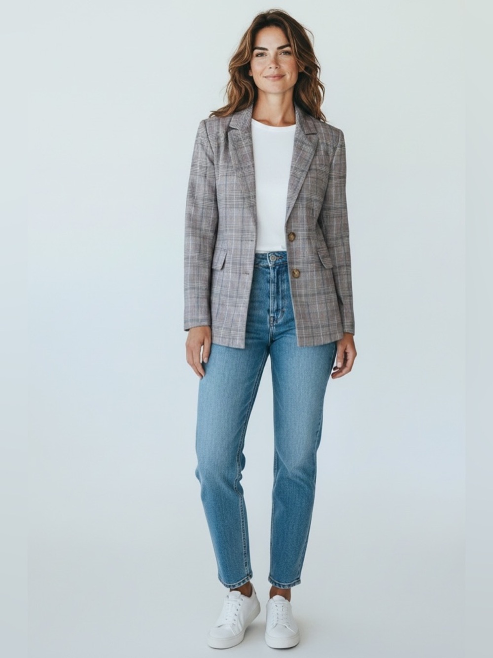 Nasty Gal Plaid Structured Blazer Purple Gray Blue Size 2